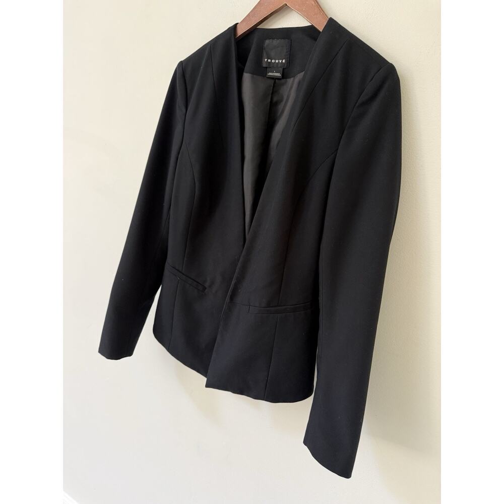 Trouve Womens Open Front Blazer Jacket Size L Black Career Office Workwear - Picture 5 of 11